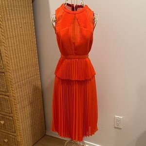 Coral Pleated & Sheer BCBG Dress